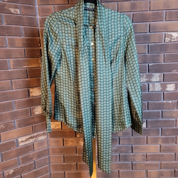 Adrienne Vittadini Tops - Adrienne Vittadini vintage silk tie neck button up graphic blouse size 2